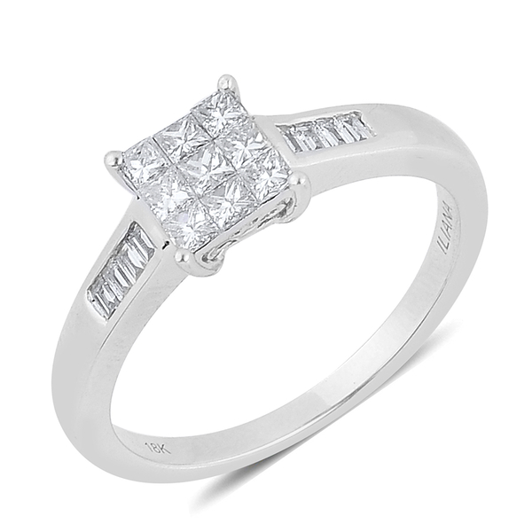 ILIANA 18K White Gold 0.50 Carat Diamond Princess Ring Invisible Set IGI Certified Diamond SI G-H.