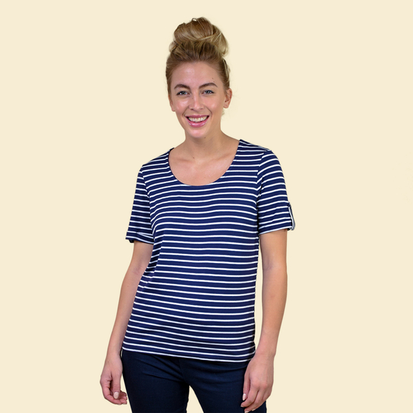 VISCOSE Stripe Jersey Scoop Neck Tee; Stripped style never goes out of fashion; Perfect choice of casual wear flatteringly styled with a scoop neckline; Expertly fashioned in 200gsm viscose,
