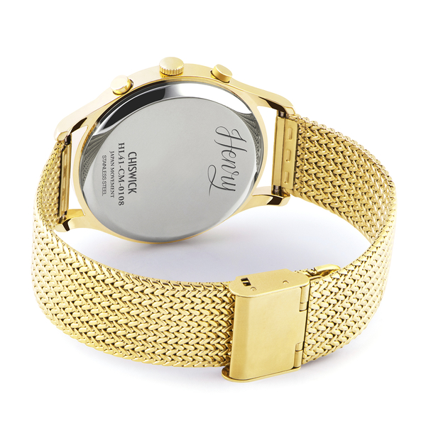 HENRY LONDON Chiswick Mens Green Dial Mesh Bracelet Watch in Gold Tone