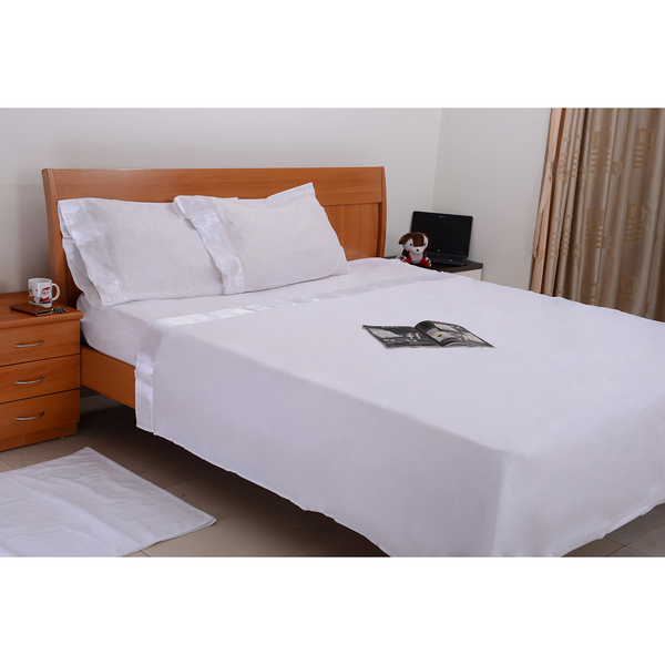 White Colour One Fitted Single Bed Sheet (Size 75x36 Inch), One Flat Sheet (Size 102x70 Inch) and Tw