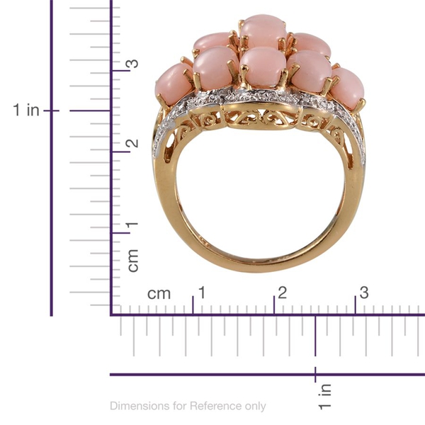 Peruvian Pink Opal (Ovl), Diamond Cluster Ring in Yellow Gold Overlay Sterling Silver 6.770 Ct.