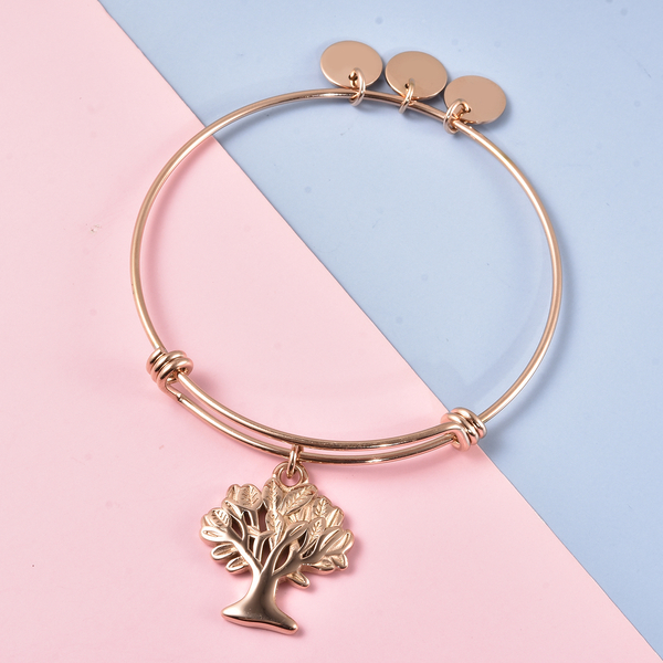 Tree of Life Bangle (Size 7.5 Strechable) in Rose Gold Tone