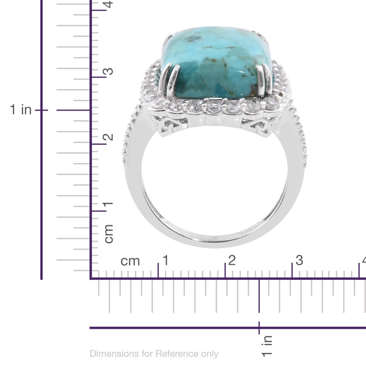 Arizona Matrix Turquoise (Cush 13.30 Ct), Natural Cambodian Zircon Ring in Platinum Overlay Sterling Silver 15.500 Ct.
