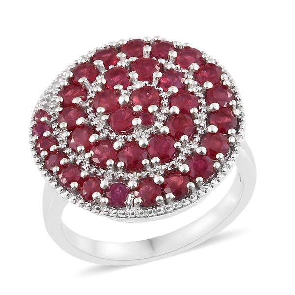 African Ruby (Rnd) Swirl Ring in Platinum Overlay Sterling Silver 4.000 Ct. Silver wt 8.61 Gms.