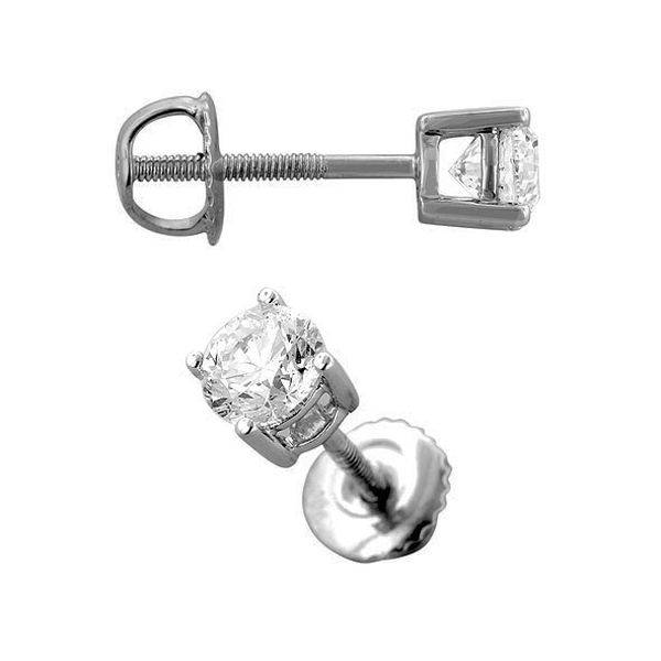 0.50 Ct Diamond Stud Solitaire Earrings in 14K White Gold IGI Certified I2 I3 GH