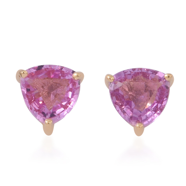 ILIANA 18K Yellow Gold 1 Carat Pink Sapphire Trillion Solitaire Stud Earrings with Screw Back.