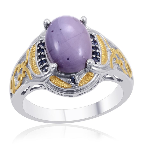 Designer Collection Utah Tiffany Stone (Ovl 4.95 Ct), Kanchanaburi Blue Sapphire Ring in 14K YG and 
