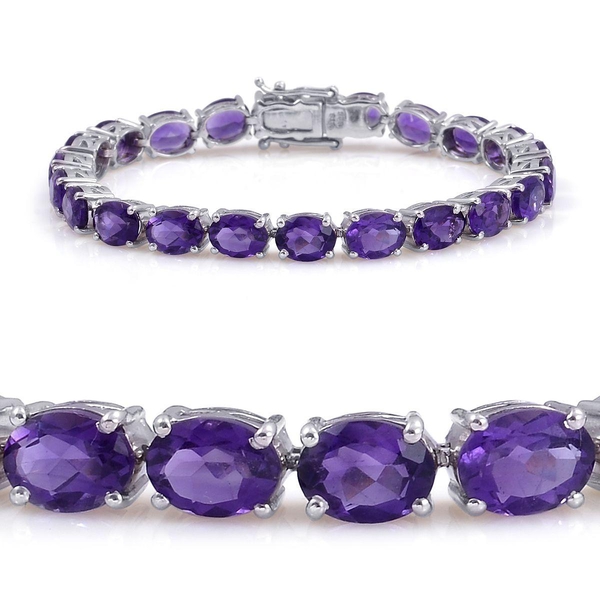 AA Lusaka Amethyst (Ovl) Bracelet in Rhodium Plated Sterling Silver (Size 7.5) 26.000 Ct.