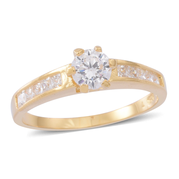 ELANZA AAA Simulated White Diamond (Rnd) 2 Ring Set in 14K Gold Overlay Sterling Silver