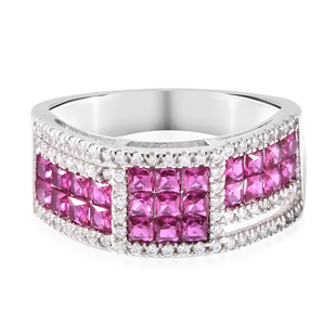 Lustro Stella - Simulated Ruby and Simulated Diamond Ring in Platinum Overlay Sterling Silver