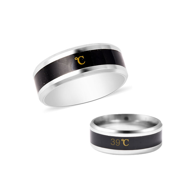 Celsius Temperature Band Ring in Black and Silver Tone