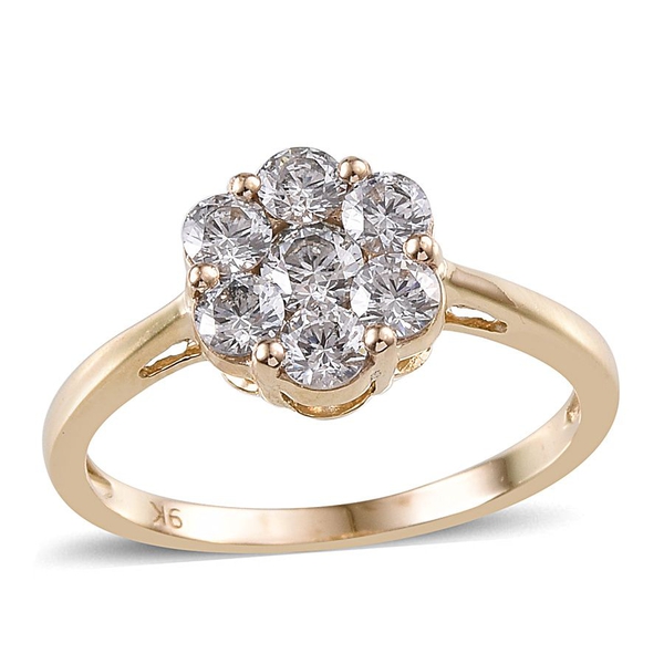 9K Y Gold (Rnd) 7 Stone Floral Ring Made with Finest CZ 1.270 Ct.