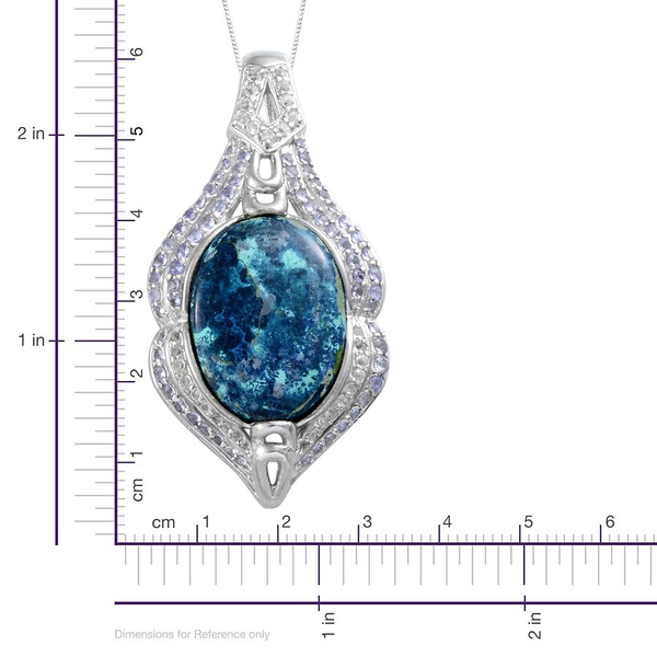 Table Mountain Shadowkite (Ovl 25.75 Ct), Tanzanite and White Topaz Pendant With Chain in Platinum Overlay Sterling Silver 27.550 Ct.