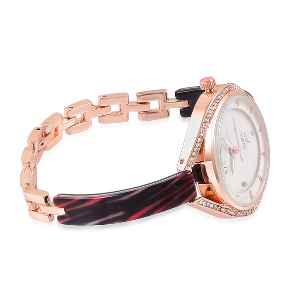 STRADA - Black and Red MOSAIC Japanese Movement Rose Gold Tone Time Piece.