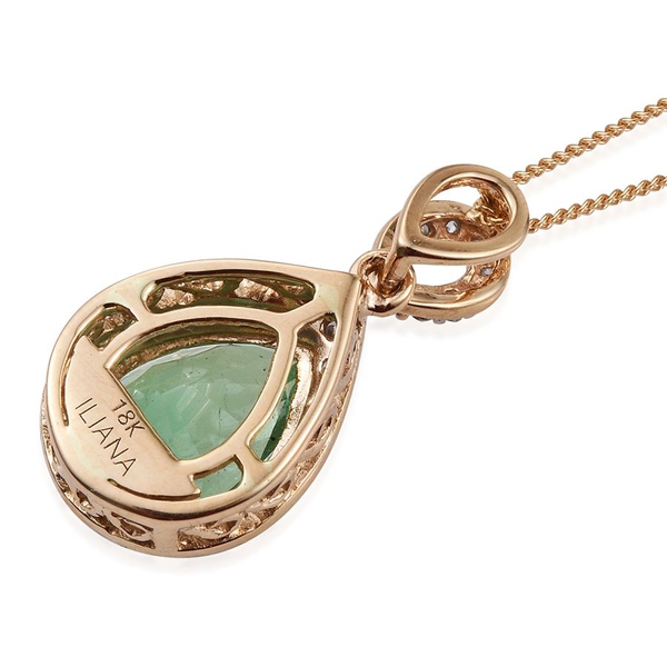 ILIANA 18K Y Gold Boyaca Colombian Emerald (Pear 1.90 Ct), Diamond Pendant With Chain 2.250 Ct.