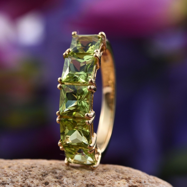 Hebei Peridot (Sqr) 5 Stone Ring in 14K Gold Overlay Sterling Silver 3.500 Ct.