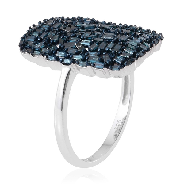 Designer Inspired - Firework Blue Diamond (Bgt) Cluster Ring in Platinum Overlay Sterling Silver 1.250 Ct.
