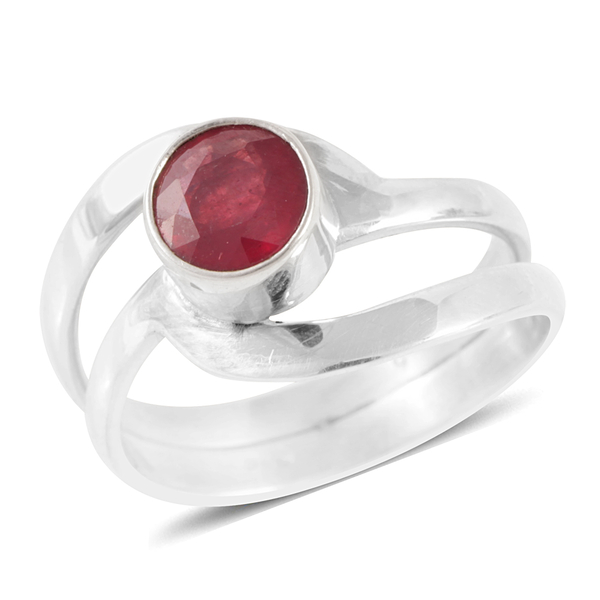 Royal Bali Collection African Ruby (Ovl) Crossover Ring in Sterling Silver 1.960 Ct.