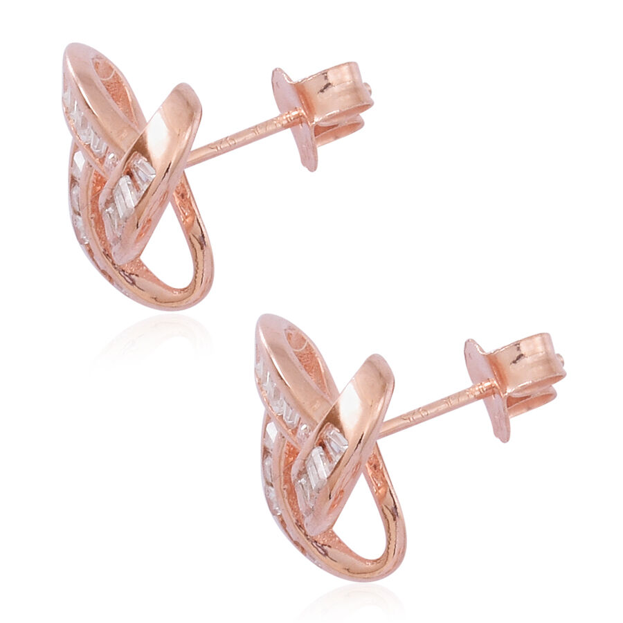 ELANZA AAA Simulated Diamond (Bgt) Triple Knot Stud Earrings (with Push Back) in 14K Rose Gold Overlay Sterling Silver
