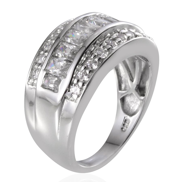 Lustro Stella - Platinum Overlay Sterling Silver (Bgt) Ring Made with Finest CZ 2.020 Ct.