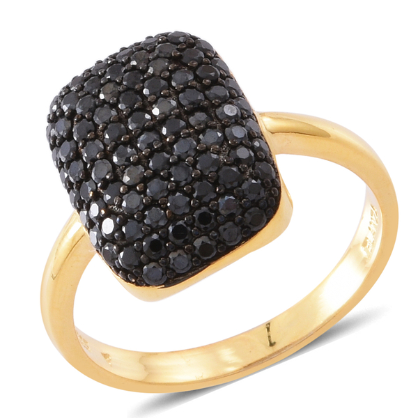 Boi Ploi Black Spinel (Rnd) Cluster Ring in Yellow Gold and Black Rhodium Plated Sterling Silver 2.5