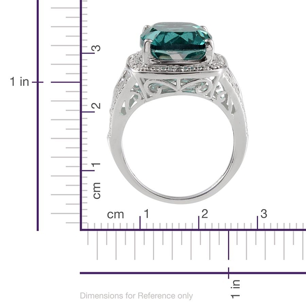 Paraiba Tourmaline Colour Quartz (Cush 11.25 Ct), Diamond Ring in Platinum Overlay Sterling Silver 11.280 Ct.