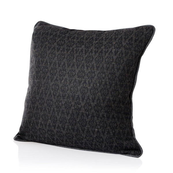55% Wool Grey and Black Colour Jacquard Cushion (Size 43x43 Cm)