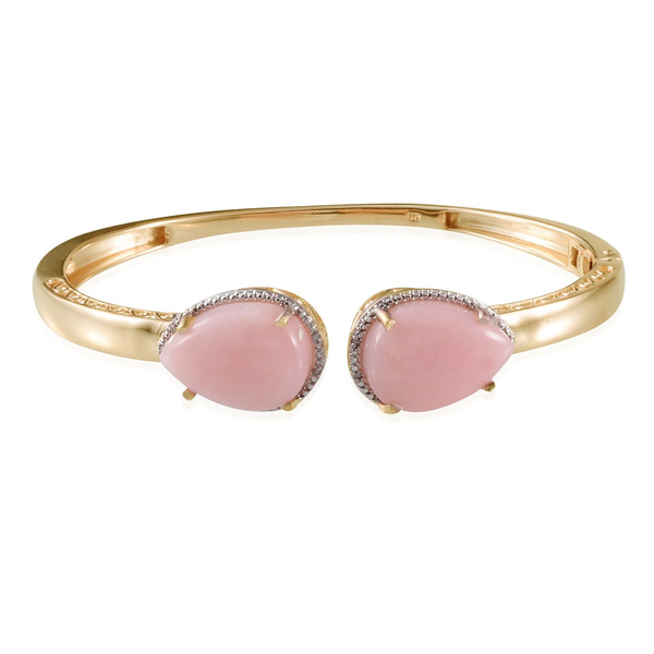 Peruvian Pink Opal (Pear), Diamond Bangle (Size 7.5) in Yellow Gold Overlay Sterling Silver 13.050 C