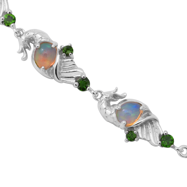 Ethiopian Welo Opal and Chrome Diopside Necklace (Size 20) in Rhodium Overlay Sterling Silver 4.44 Ct, Silver wt 12.00 Gms