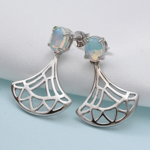 Ethiopian Welo Opal Dangling Earrings (With Push Back) in Rhodium Overlay Sterling Silver 1.12 Ct.