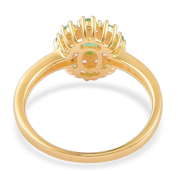 Brazilian Emerald (Ovl), White Zircon Ring in Yellow Gold Overlay Sterling Silver 1.260 Ct.