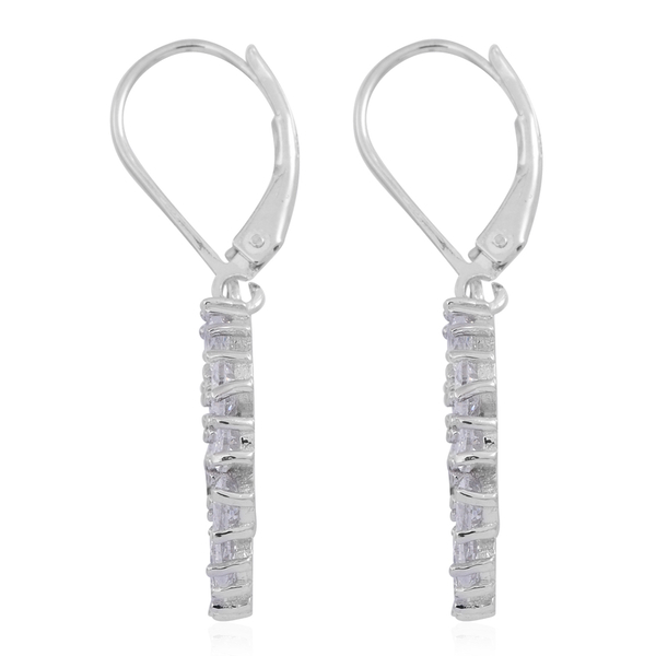 ELANZA AAA Simulated Diamond (Rnd) Lever Back Earrings in Rhodium Plated Sterling Silver