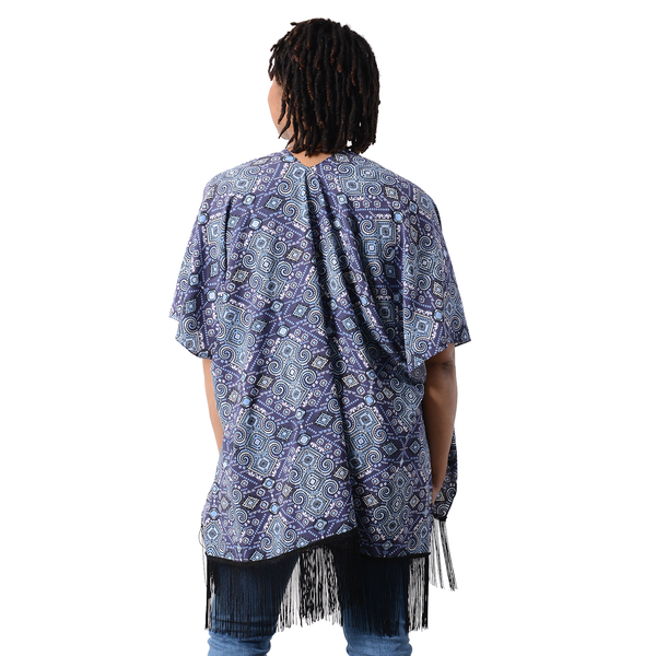 Printed Kimono with Tassel in Blue (Size 90x70+15cm)