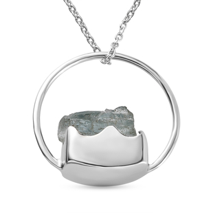 Aquamarine Circle Pendant with Chain (Size 20) in Platinum Overlay Sterling Silver 13.32 Ct.