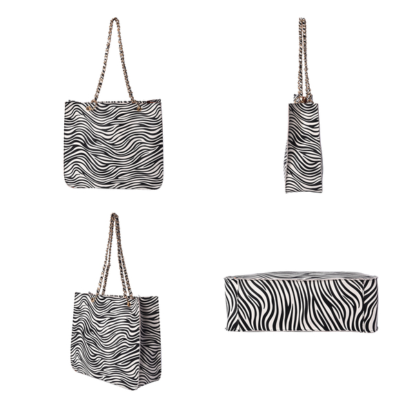 PASSAGE Zebra Pattern Tote Bag with Zipper Closure ( Size 32x11x28cm) - Beige