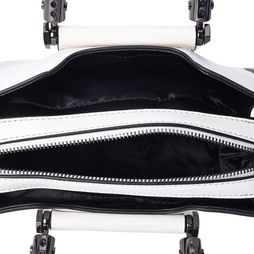 100% Genuine Leather White and Black Colour Tote Bag Size 24x11x22 Cm - 3405705 - TJC