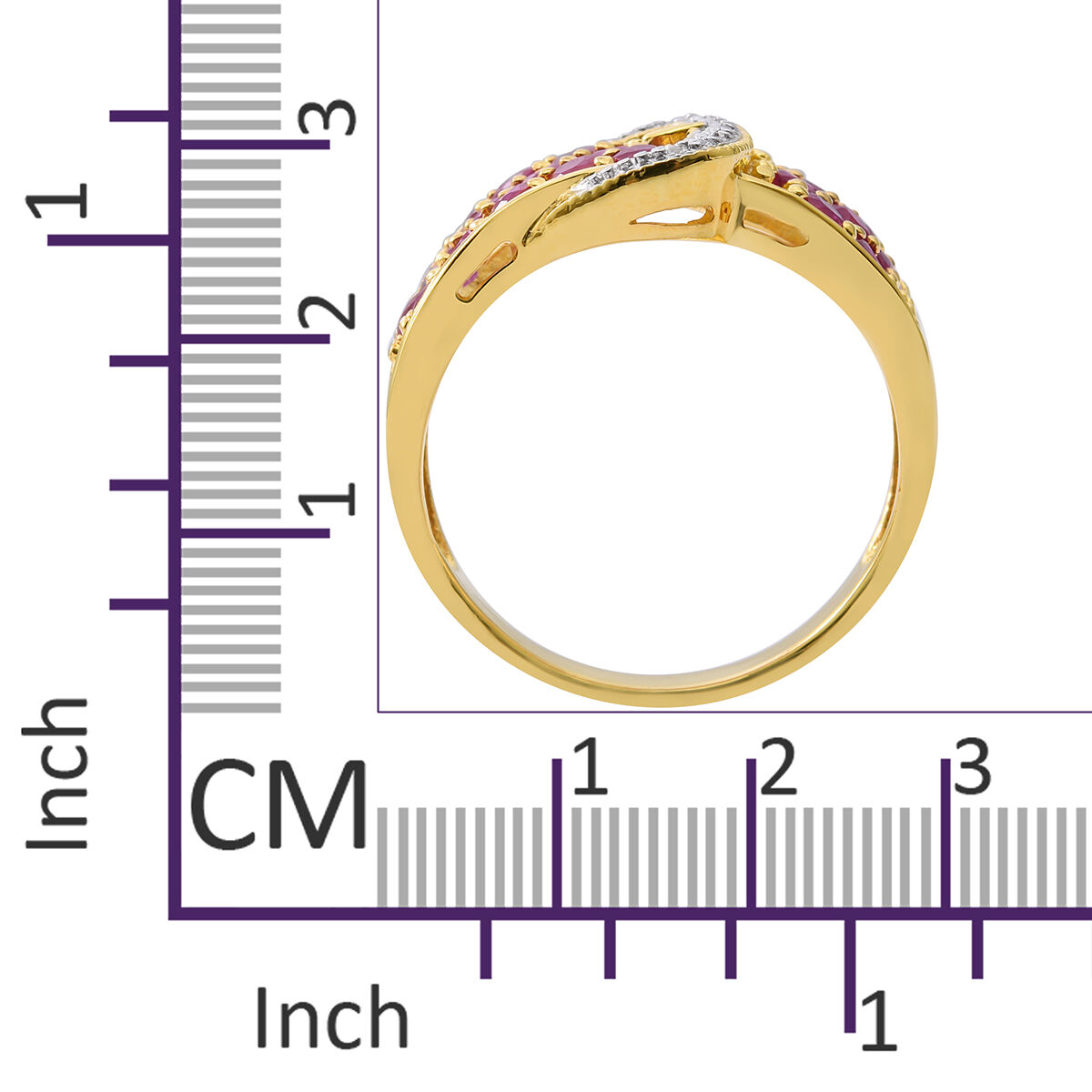 Ruby (Rnd), Natural White Cambodian Zircon Buckle Ring in 14K Gold Overlay Sterling Silver 2.250 Ct. Silver wt 4.50 Gms.
