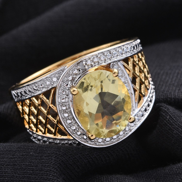 Natural Ouro Verde Quartz (Ovl 3.25 Ct), Diamond Ring in ION Plated 18K Yellow Gold Bond 3.260 Ct.