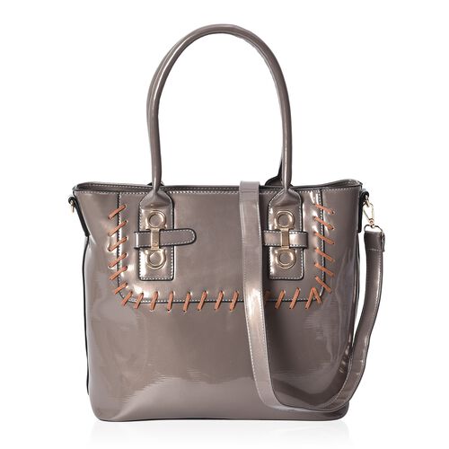 Silver Colour Tote Bag with Detachable Shoulder Strap and External