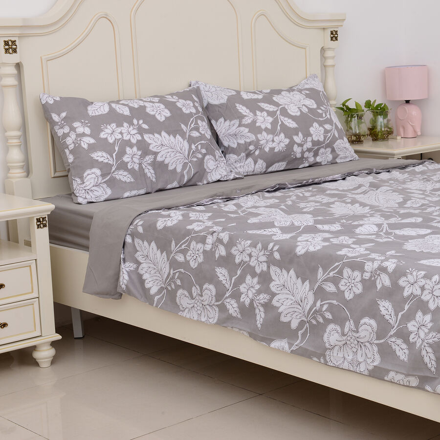 Grey Colour Microfibre Printed Fabric Duvet Cover With Floral