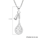 ELANZA Simulated Diamond Pendant with Stainless Steel Chain (Size 20) in Rhodium Overlay Sterling Silver
