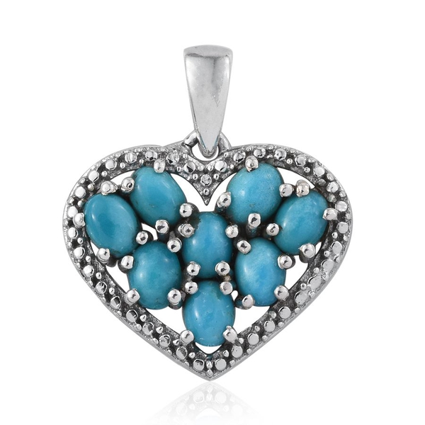Kingman Turquoise (Ovl) Heart Pendant in Platinum Overlay Sterling Silver 1.250 Ct.