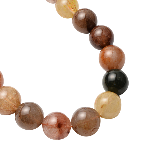 Multi Rutilated Quartz Beads Necklace Adjustable (Size - 23) in Rhodium Overlay Sterling Silver 492.30 Ct.
