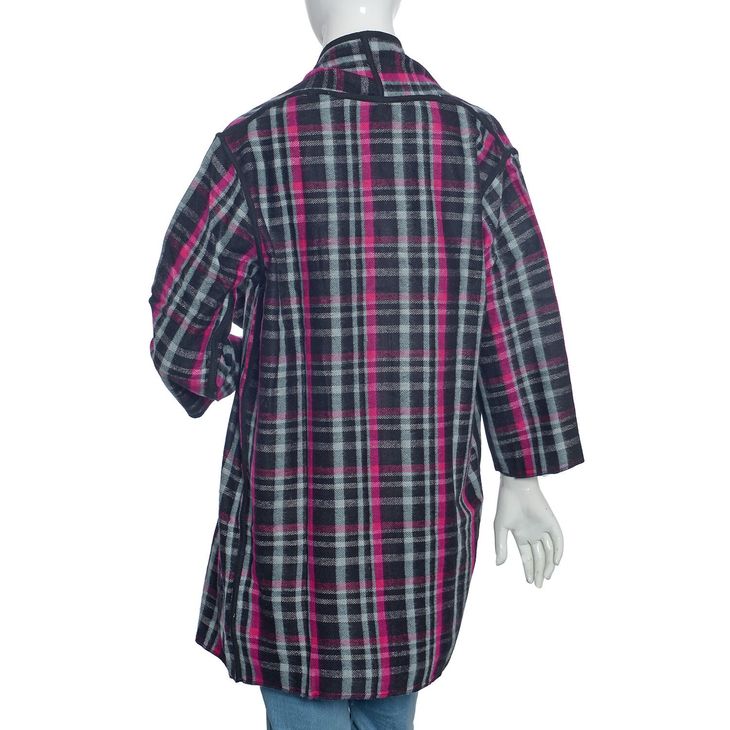 Designer Inspired - Pink, Grey and White Checker Pattern Cardigan Size 85x55 Cm