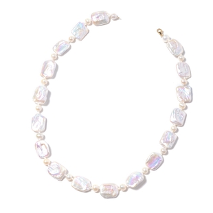 ILIANA Keshi White Pearl and Freshwater White Pearl Beaded Necklace in 18K Gold 20 Inch