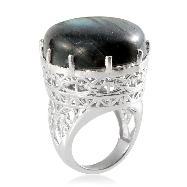 Labradorite (Ovl) Solitaire Ring in Platinum Overlay Sterling Silver 50.000 Ct.
