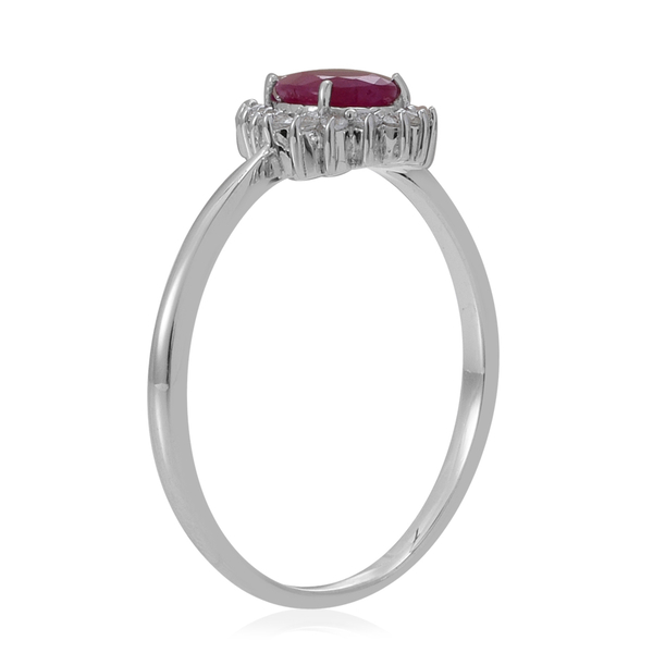 9K W Gold Ruby (Pear 0.90 Ct), White Sapphire Ring 1.000 Ct.