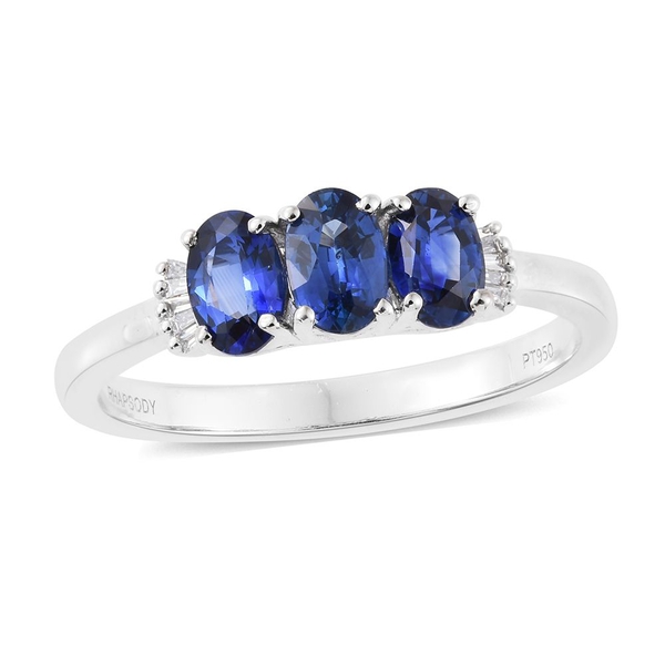 RHAPSODY 950 Platinum AAAA Ceylon Blue Sapphire (Ovl), Diamond (VS-E-F) Ring 1.550 Ct.