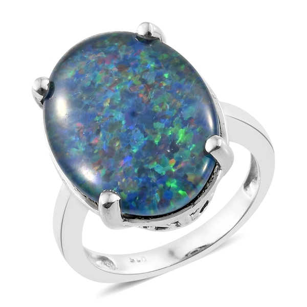 Exclusive Edition- Very Rare  Australian Boulder Opal (Ovl 20X15 mm) Solitaire Ring in Platinum Over