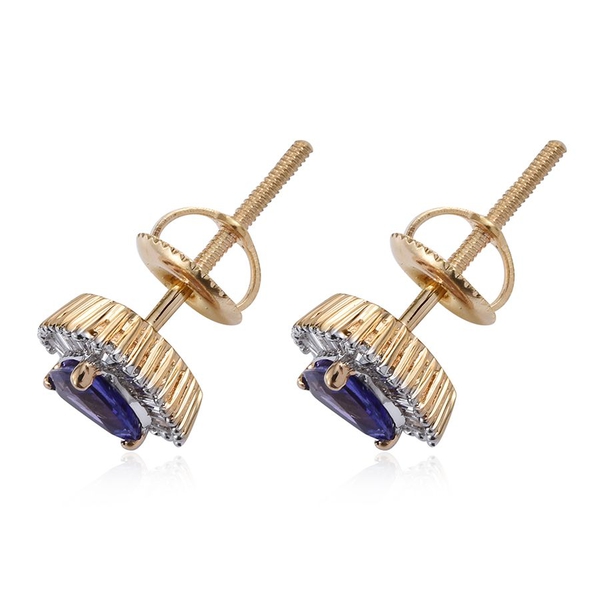 ILIANA 18K Y Gold AAA Tanzanite (Trl), Diamond (SI/G-H) Stud Earrings (with Screw Back) 1.350 Ct.
